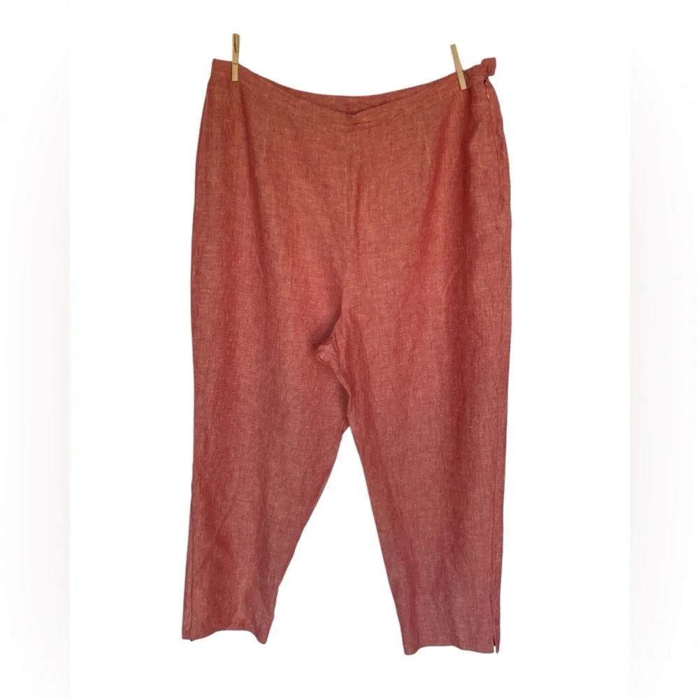 100%‎ Linen Cropped Pants Coral Women’s 1X Plus Size Janine Dray